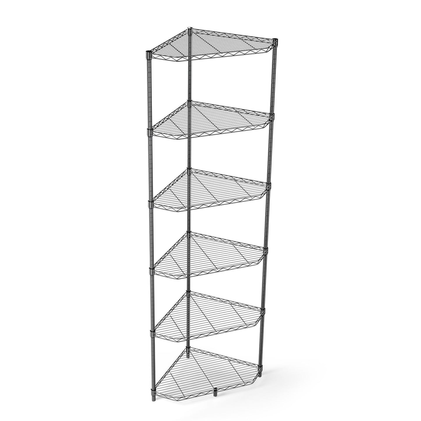 6 Tier Adjustable Corner Wire Shelf Rack Heavy Duty Free Standing Metal Storage Display for Bathroom Living Room Kitchen Black