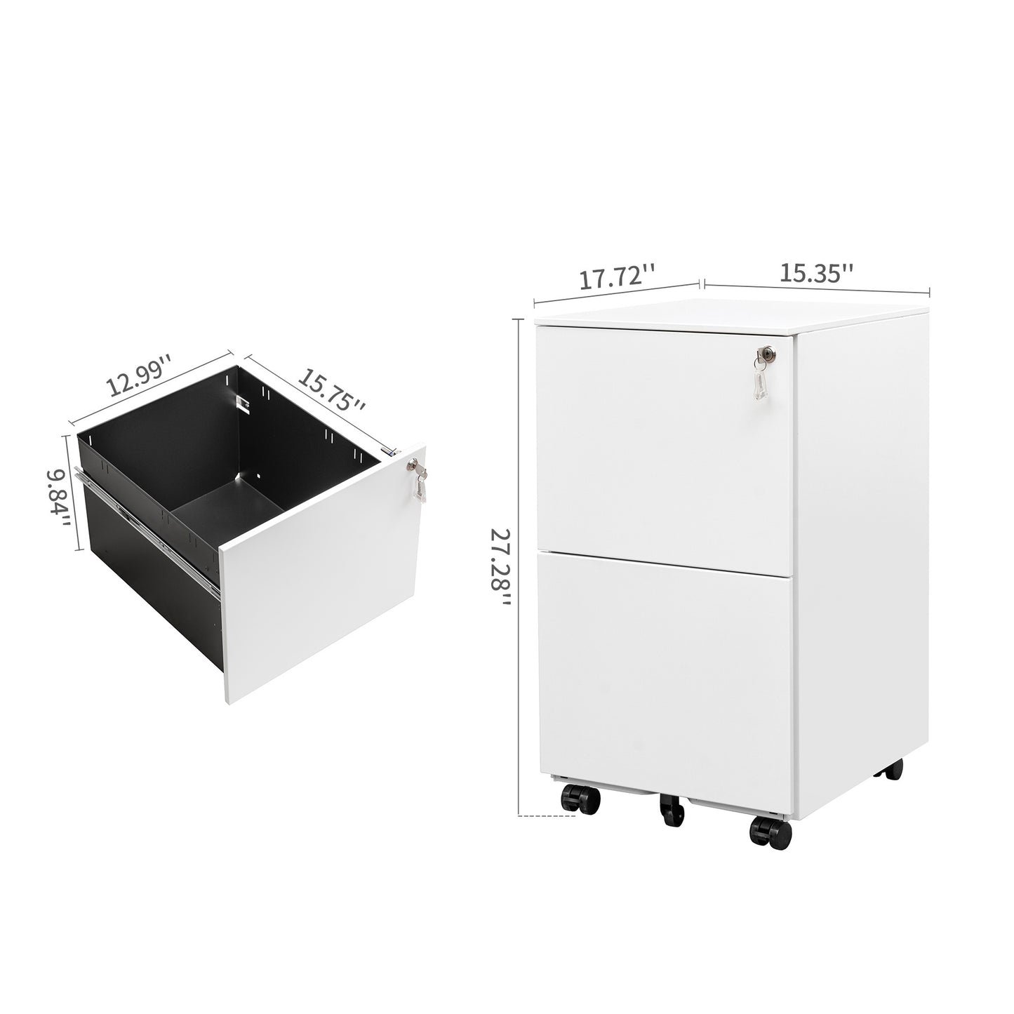 2 Drawer Mobile File Cabinet with Lock Rolling Office Storage Anti-Tilt Wheels Legal Letter Size Under Desk