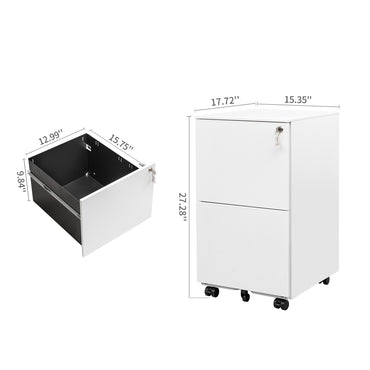 2 Drawer Mobile File Cabinet with Lock Rolling Office Storage Anti-Tilt Wheels Legal Letter Size Under Desk