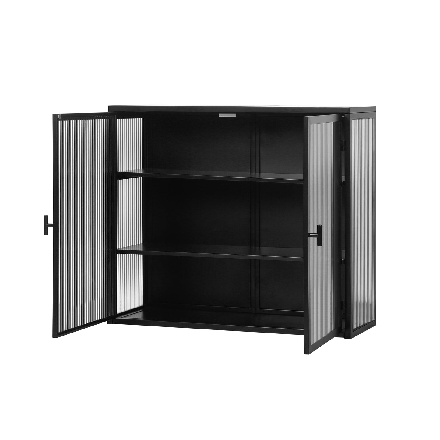 Modern Two-Door Wall Cabinet with Three-Tier Storage for Entryway Living Room Bathroom Dining Room Black 27.56 Inch