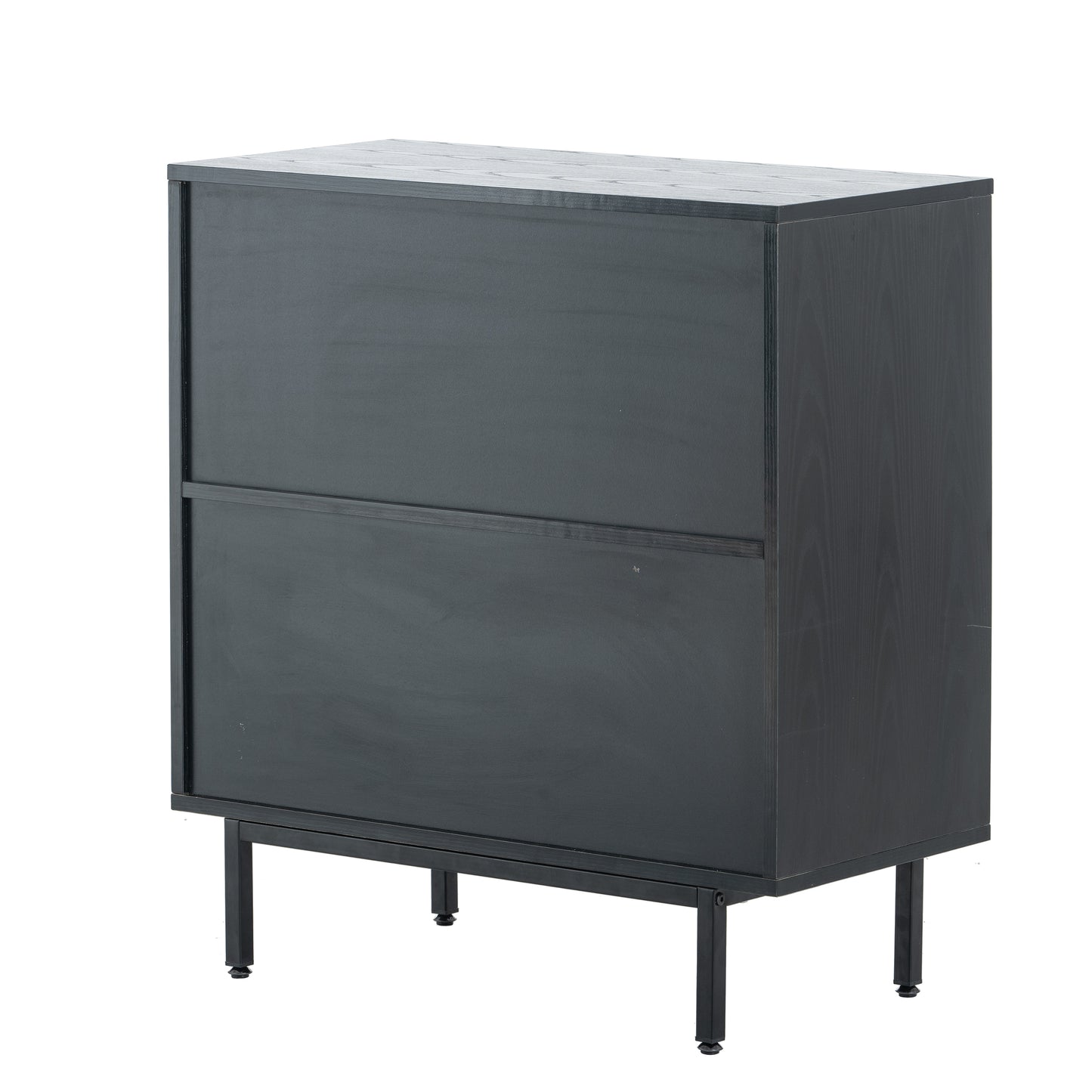 Black Rattan Storage Cabinet with 2 Doors Fixed Shelf Large Space Sideboard for Living Room Entryway Hallway Dining Room