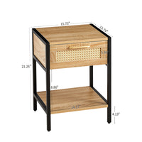 15.74 Inch Rattan End Table with Drawer Modern Nightstand Metal Legs Side Table for Living Room Bedroom Natural Finish