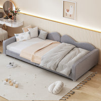 Twin size Upholstered Daybed, Sherpa Fabric Sofabed with Cloud-Shaped Backrest, No Box-spring Needed, Gray