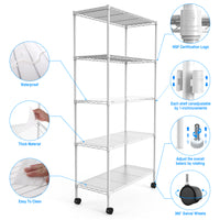 5 Tier Heavy Duty Wire Shelving Unit Adjustable Storage Shelves for Garage Kitchen Office Commercial Use White