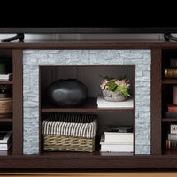 TV Media Stand with with Faux Stacked Stone Surround, Modern Entertainment Console with Open Storage Space, Cherry, 58.31"W*15.39"D*26.06"H