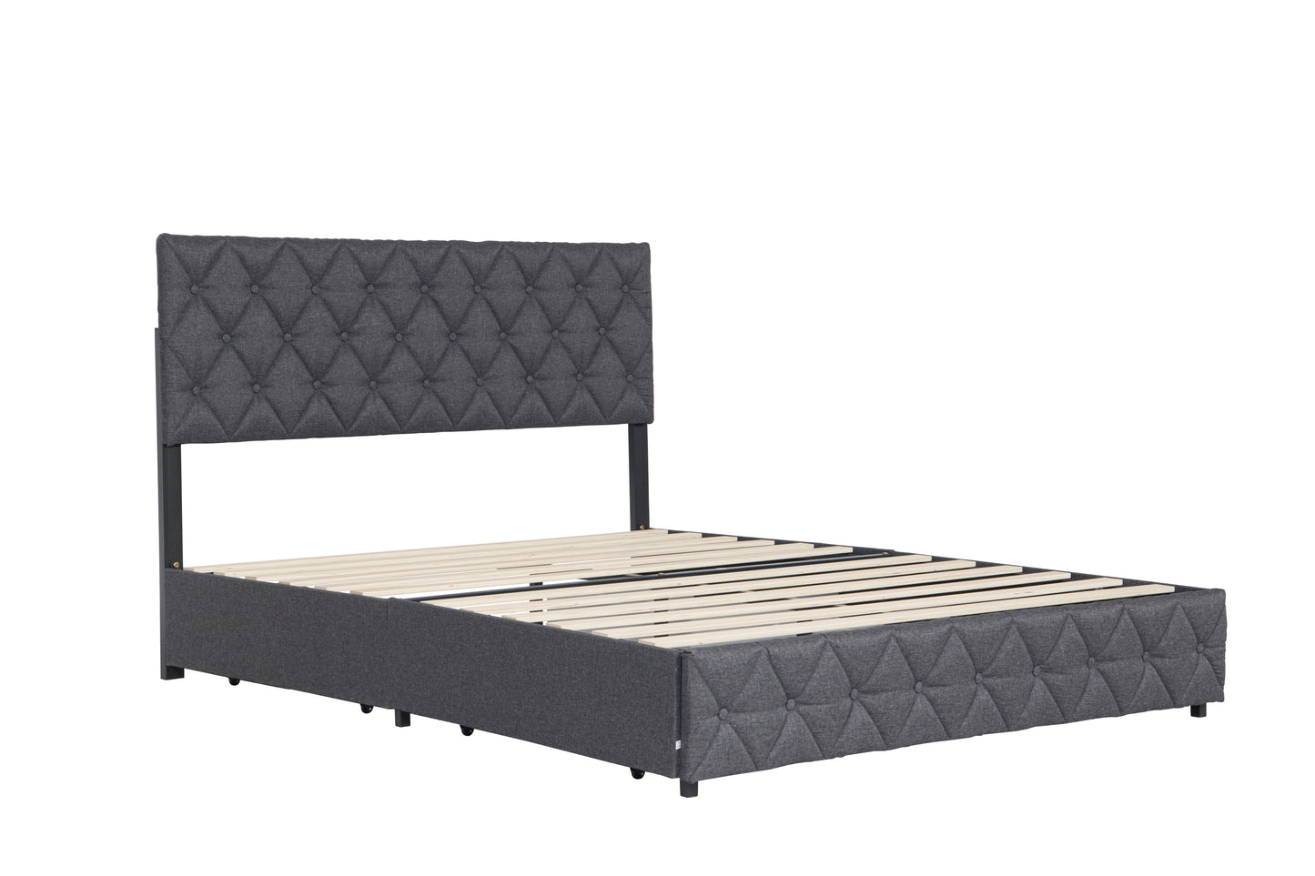 Full Size Upholstered Platform Bed Frame with Adjustable Headboard and 4 Storage Drawers Grey