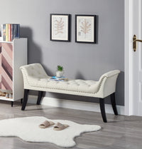 Elegant Beige Velvet Button-Tufted Ottoman Bench for Living Room Entryway Dining Room Bedroom Footrest Accent Furniture