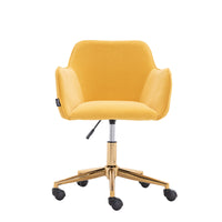 Modern Velvet Adjustable Height 360 Revolving Home Office Chair Gold Metal Legs Universal Wheels Indoor Yellow