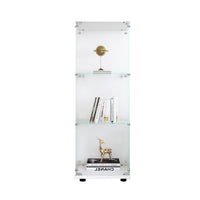 Glass Display Cabinet with 3 Shelves One-Door Curio Cabinet for Living Room Bedroom Office White Floor Standing Bookshelf Quick Installation