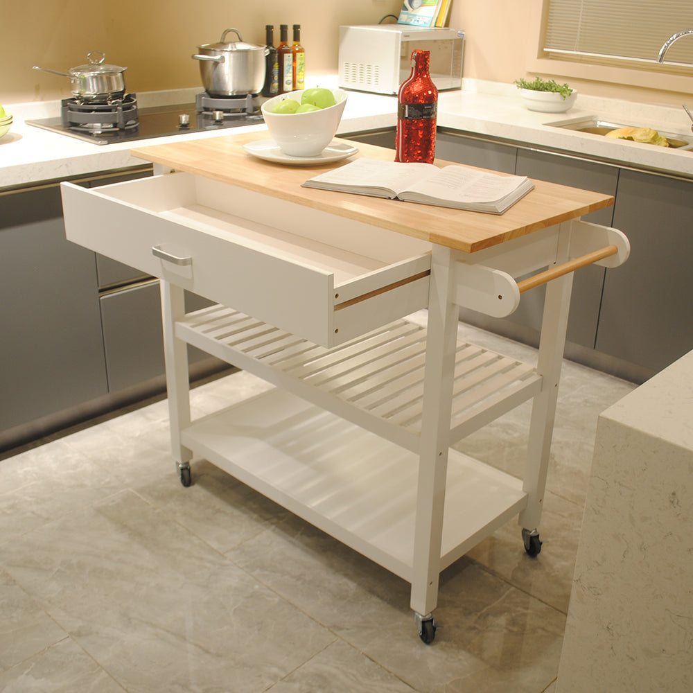 Mobile Kitchen Island Cart with Lockable Wheels, Simple Design for Food Display, Large Drawer for Kitchen Storage