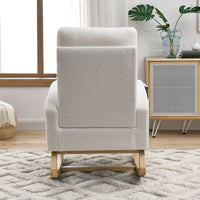 Modern Accent High Backrest Lounge Arm Rocking Chair with Two Side Pockets Teddy White Ivory