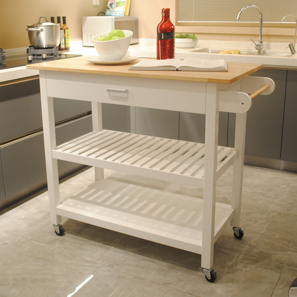 Mobile Kitchen Island Cart with Lockable Wheels, Simple Design for Food Display, Large Drawer for Kitchen Storage