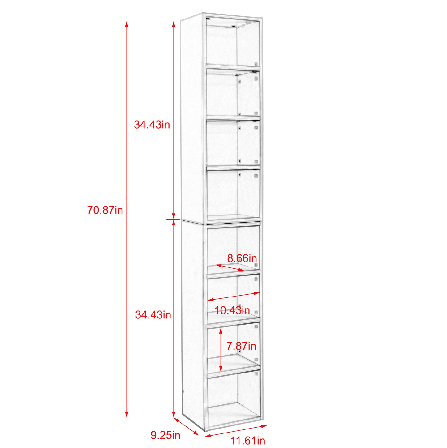 8-Tier Slim Media Tower Rack Adjustable Shelves Tall Bookcase Storage Cabinet for Home Office Display