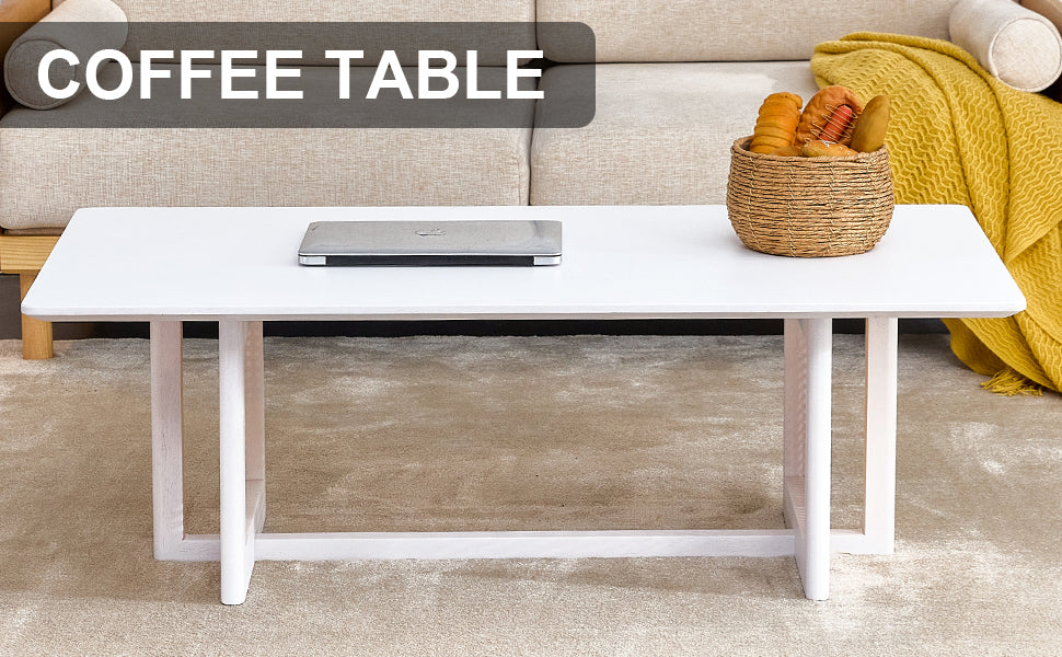Chinese Style White Solid Wood Imitation Rattan Rectangular Coffee Table Small Living Room Low Table