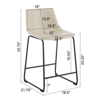 Vintage 24-Inch Armless Industrial Faux Leather Counter Stool Set of 2 Cream Black Metal Legs Footrest for Kitchen Cafe Bar