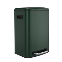 13 Gallon 50L Kitchen Foot Pedal Soft Close Trash Can Stainless Steel Rectangular Bin with 30 Garbage Bags Green