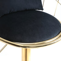 Black Velvet Bar Chair Set of 2 Gold Plated Unique Design 360 Degree Rotation Adjustable Height Ideal for Dining Room and Bar