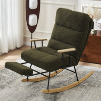 Modern Gliding Rocking Chair with High Back Retractable Footrest Adjustable Back Angle for Nursery Living Room Bedroom Green