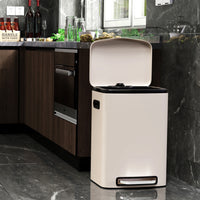 13 Gallon 50L Kitchen Foot Pedal Soft Close Trash Can Stainless Steel Rectangular Bin with 30 Garbage Bags White