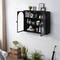 Modern Two-Door Wall Cabinet with Three-Tier Storage for Entryway Living Room Bathroom Dining Room Black Woven Pattern