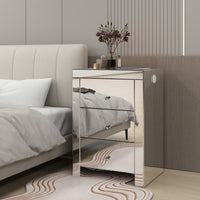 Silver Glass Nightstand with Wireless Charging and USB Ports Bedside Table for Living Room