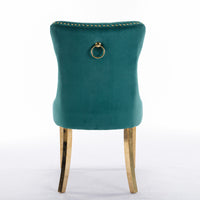 Modern Velvet Upholstered Dining Chairs Set of 2 with Gold Stainless Steel Legs and Nailhead Trim Black and Gold