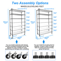 7 Tier Heavy Duty Wire Shelving Unit 2450 LBS Capacity Adjustable Metal Garage Storage Shelves with Wheels Black