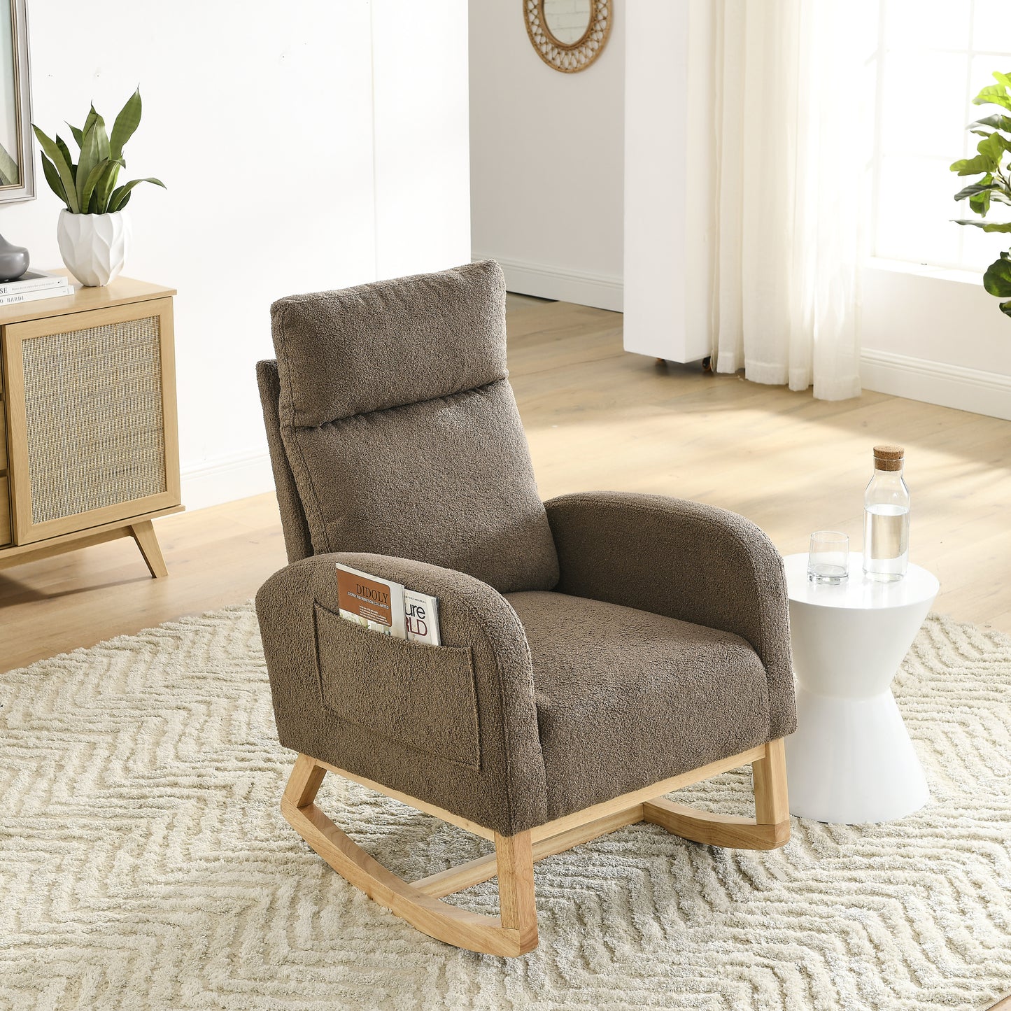 Modern Accent High Backrest Living Room Lounge Arm Rocking Chair with Two Side Pockets 27.6 Inch