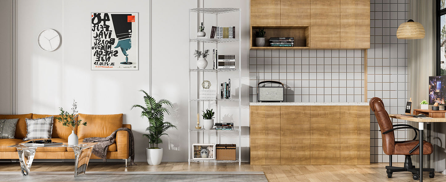 6 Tier Corner Wire Shelf Rack Adjustable Metal Heavy Duty Free Standing Storage Display for Bathroom Living Room Kitchen White