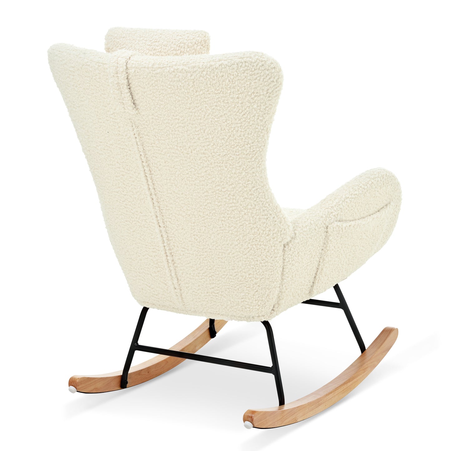 Beige Teddy Upholstered Rocker Glider Chair with Adjustable Headrest for Nursery Bedroom Living Room Office