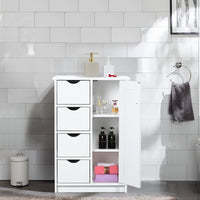 Pure White Wood Floor Storage Organizer Cabinet with 4 Drawers and 1 Door Cabinet 3 Shelves for Home and Office Use