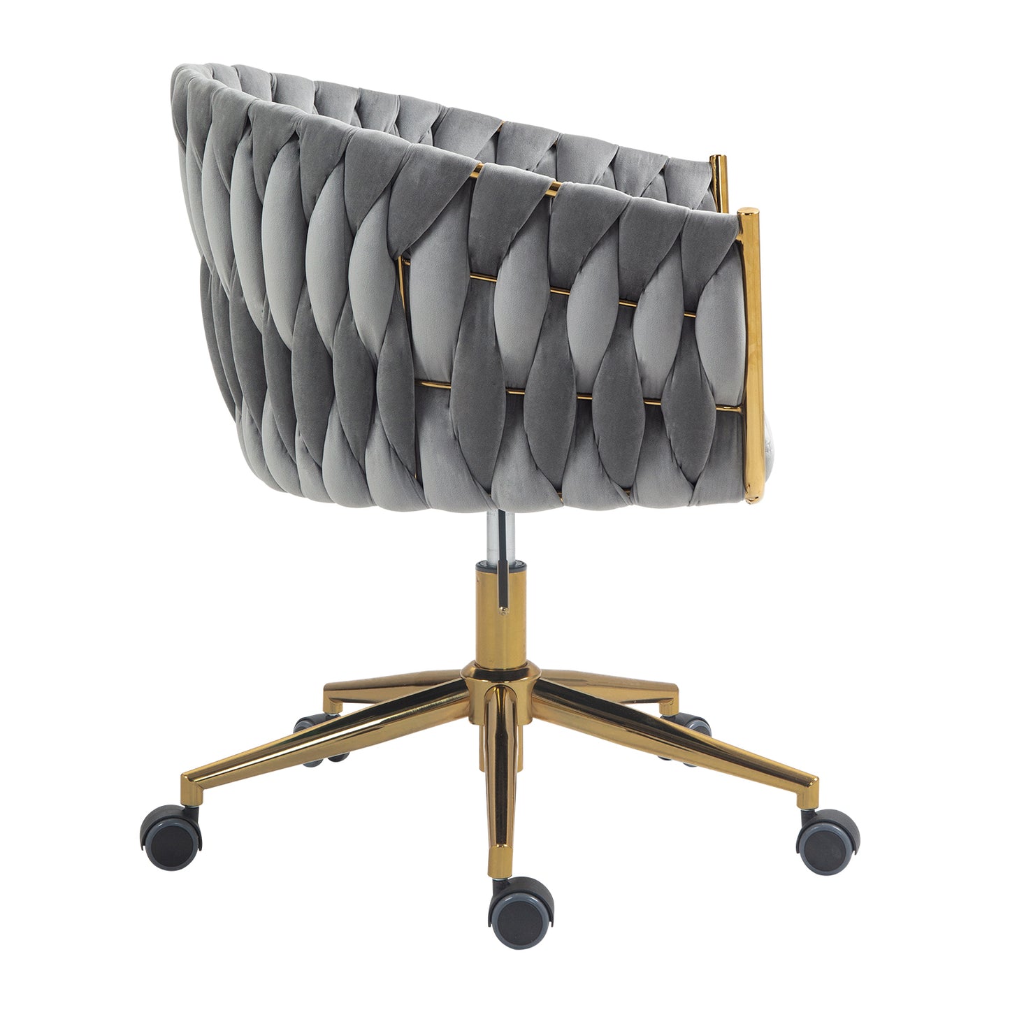 Hand-Woven Backrest Office Chair with Wheels Height Adjustable 360 degree  Swivel for Bedroom Living Room Grey