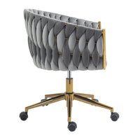 Hand-Woven Backrest Office Chair with Wheels Height Adjustable 360 degree  Swivel for Bedroom Living Room Grey