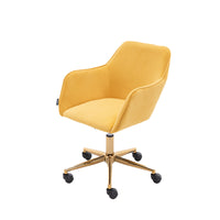 Modern Velvet Adjustable Height 360 Revolving Home Office Chair Gold Metal Legs Universal Wheels Indoor Yellow