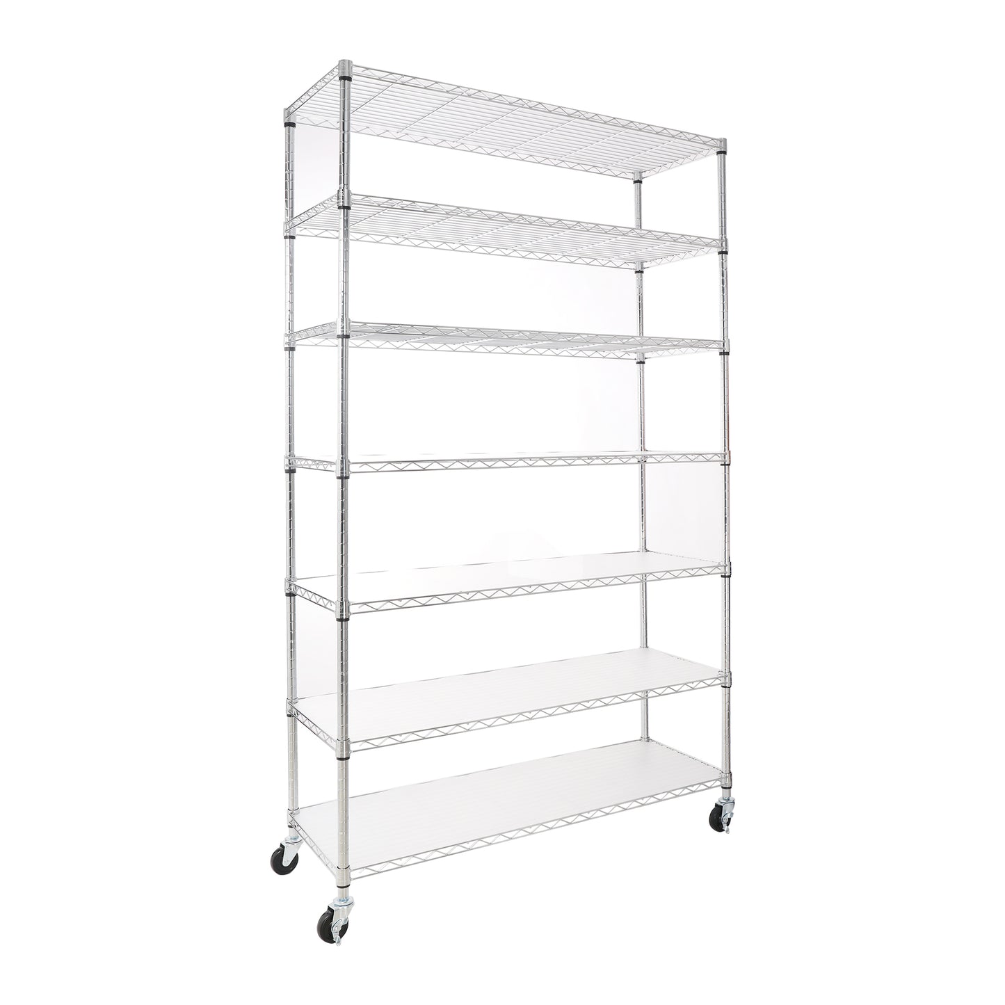 7 Tier Heavy Duty Wire Shelving Unit 2450 LBS Capacity Height Adjustable Metal Storage Shelves with Wheels for Garage and Kitchen