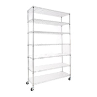 7 Tier Heavy Duty Wire Shelving Unit 2450 LBS Capacity Height Adjustable Metal Storage Shelves with Wheels for Garage and Kitchen