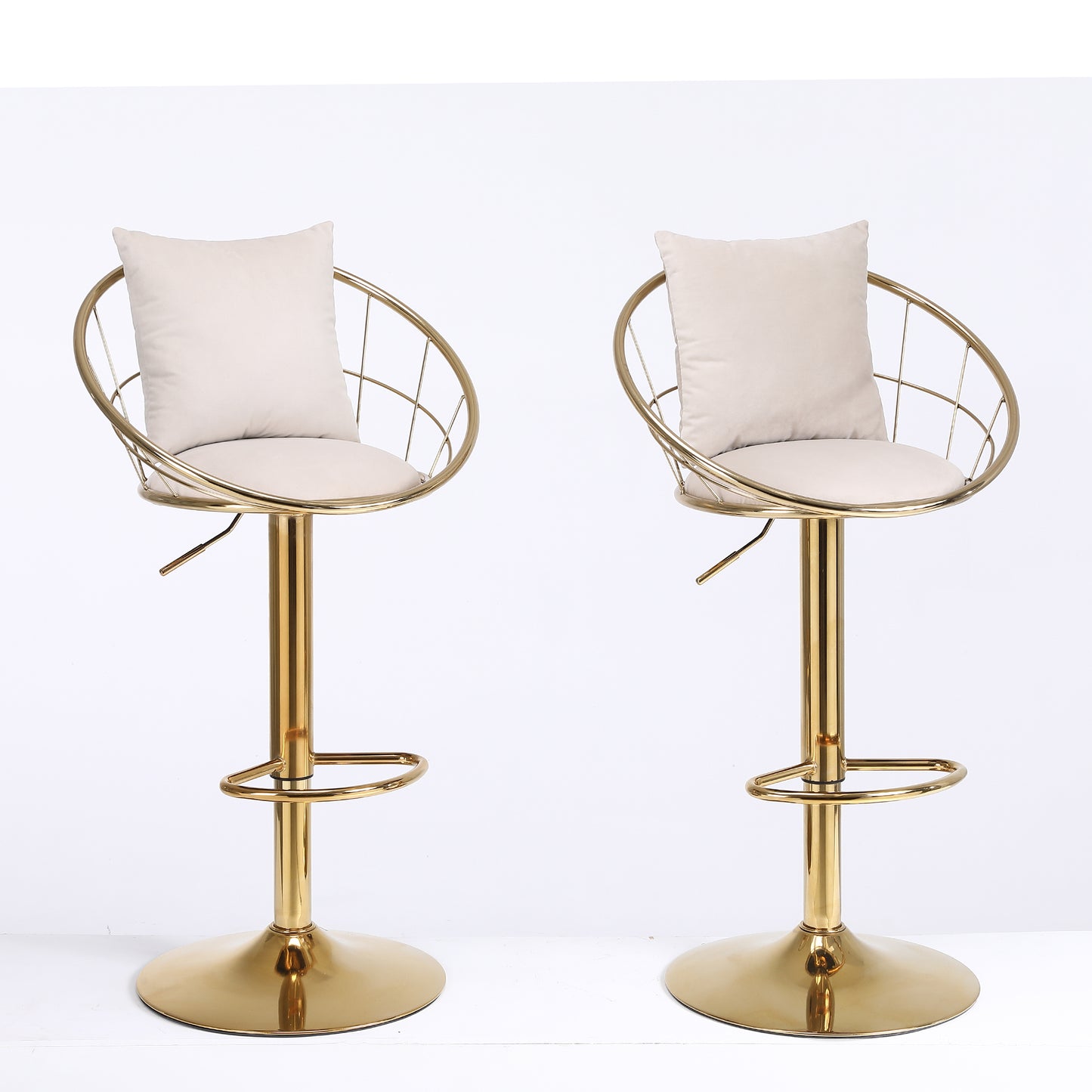 Velvet Bar Chair Set of 2 Pure Gold Plated Unique Design 360 Degree Rotation Adjustable Height for Dining Room and Bar