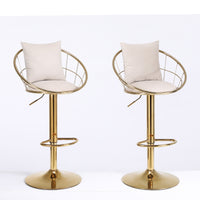 Velvet Bar Chair Set of 2 Pure Gold Plated Unique Design 360 Degree Rotation Adjustable Height for Dining Room and Bar