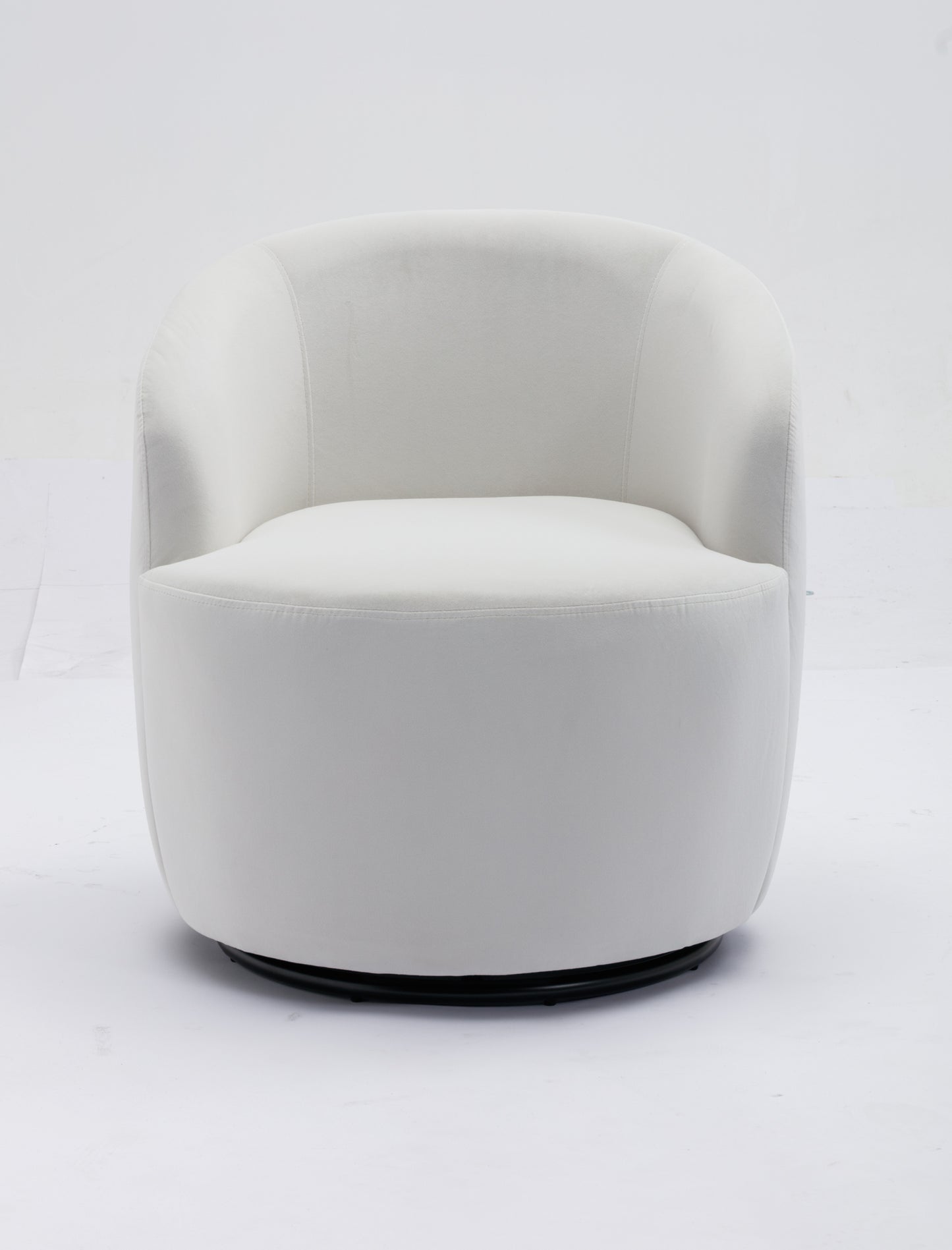 Velvet Fabric Swivel Accent Armchair Barrel Chair with Black Metal Ring Base White