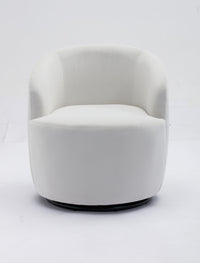 Velvet Fabric Swivel Accent Armchair Barrel Chair with Black Metal Ring Base White