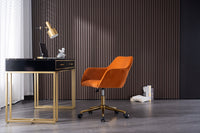 Modern Velvet Adjustable Height 360 Revolving Home Office Chair Gold Metal Legs Universal Wheels Indoor Orange