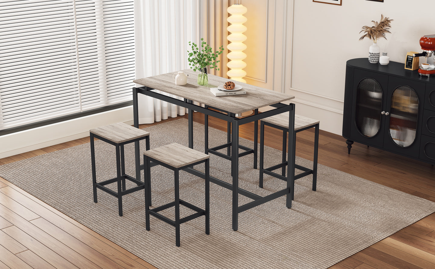 TREXM 5-Piece Compact Bar Table Set with Table and Stools - Modern Industrial Design, Space-Saving Furniture for Dining Room and Breakfast Nook (OAK)