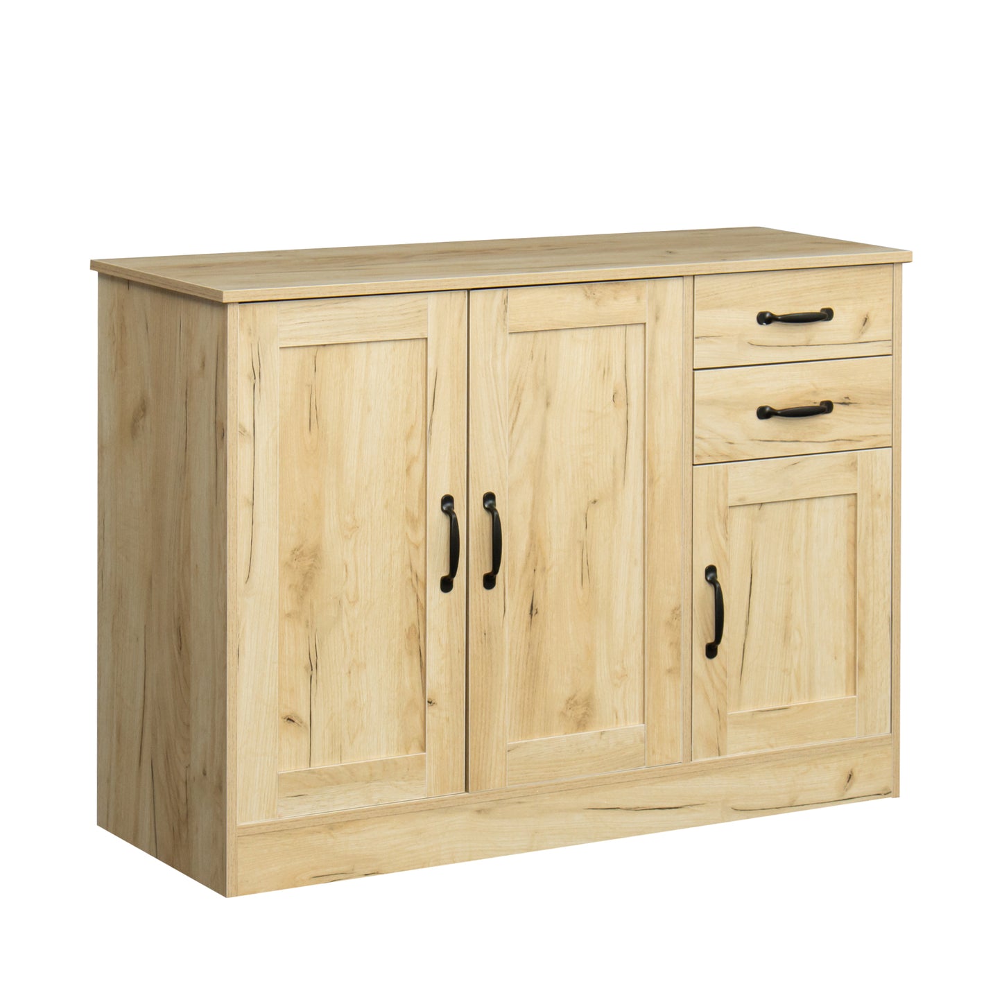 Modern Wood Buffet Sideboard with 2 Doors and 2 Drawers Entryway Storage Cabinet Dining Room Console 43.3 Inch Oak Finish