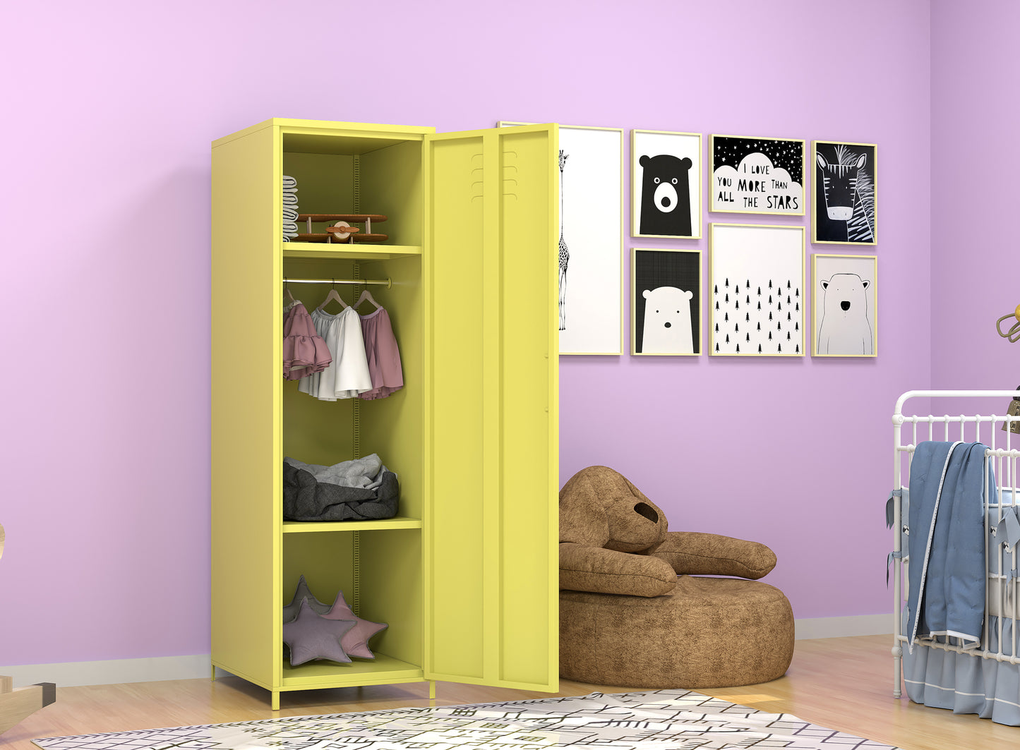 Yellow Steel Storage Cabinet with Single Door for Home Office Organization