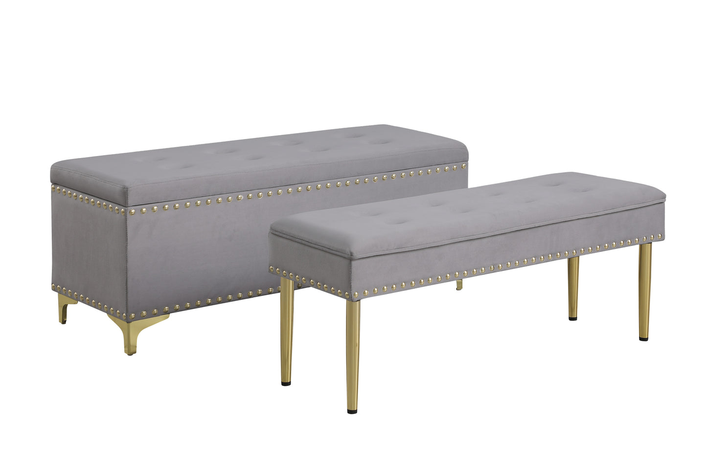 Large Storage Benches with Nailhead Trim Tufted Velvet 2 in 1 Combination for Living Room Entryway Hallway Bedroom Gold Legs 250lbs Capacity