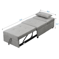 Folding Ottoman Sofa Bed Gray Versatile Space Saving Furniture for Living Room Guest Bed