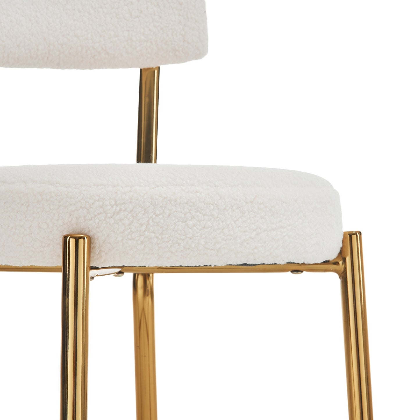 Set of 2 Modern Teddy Fabric Bar Stools with Metal Base - Beige Upholstered High Stools for Kitchen Dining Living Room