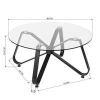 Round Coffee Table 31.5 Inch Modern Tempered Glass Top Metal Legs Accent Side End Table Black