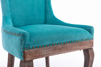 Ultra Side Dining Chair，Thickened fabric chairs with neutrally toned solid wood legs， Bronze nail head，Set of 2，Blue