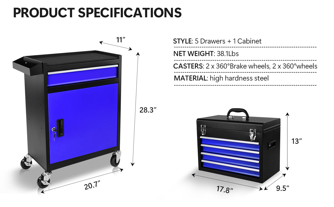 Versatile 5-Drawer Tool Chest With Detachable Storage Cabinet And Organizer – Ideal For Garage And Workshop Use